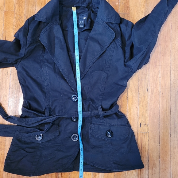 H & M Cotton Blend Button up  Black Coat with Tie Waist Sz 4 - Picture 7 of 12